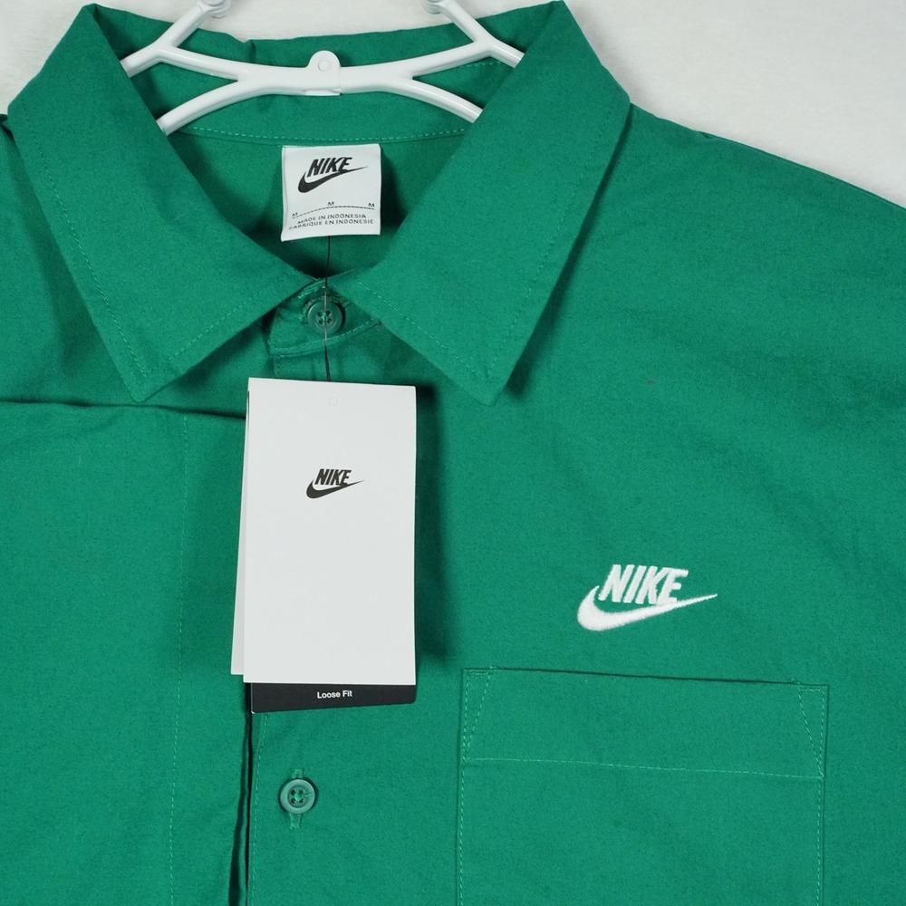 Nike Club Oxford Short-Sleeve Button-Up Shirt Green Men's Large FN3902-365 Loose